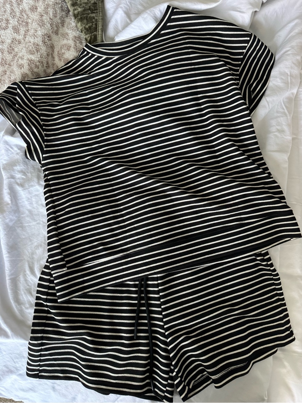 Black & White Striped Tee and Shorts Set